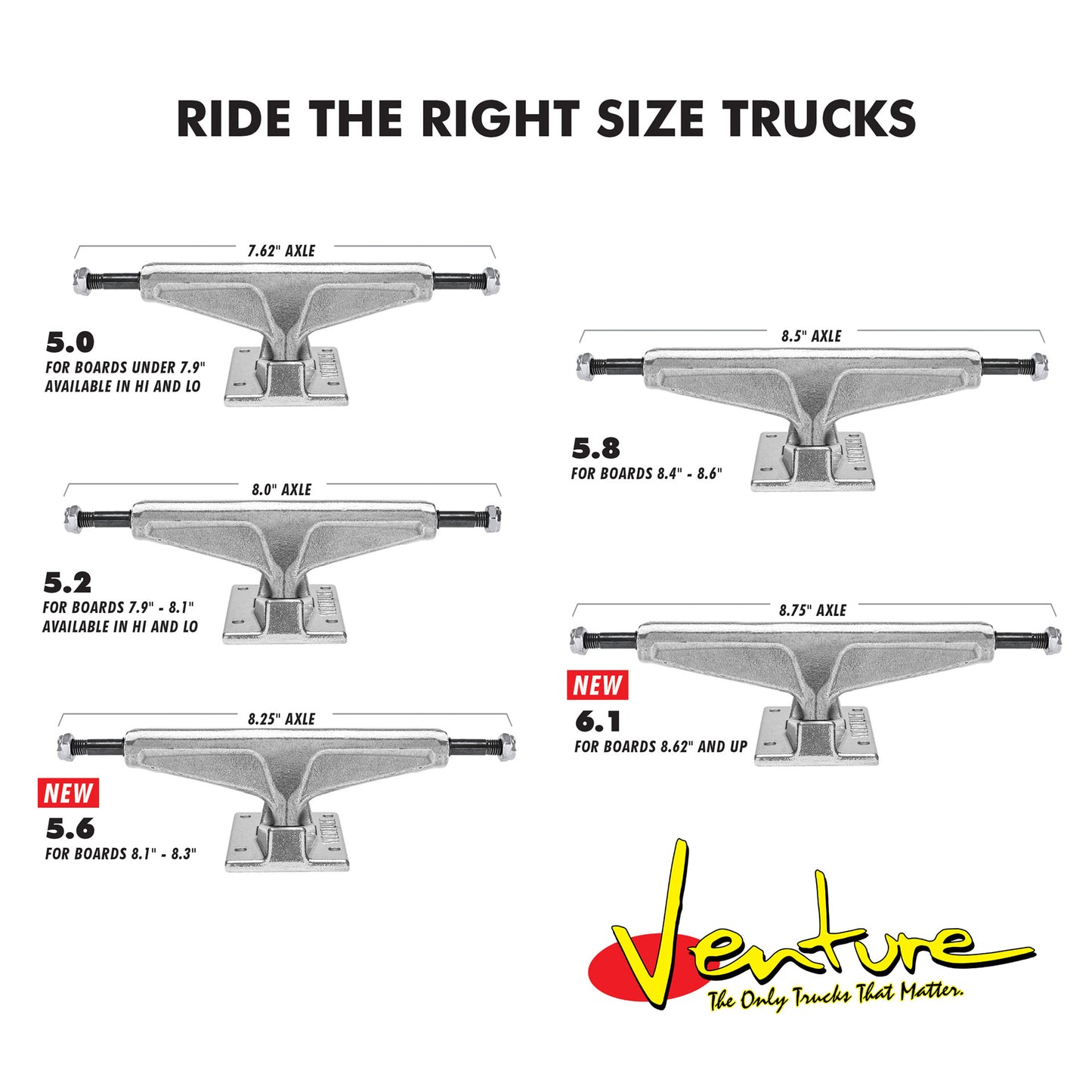 Venture Skateboard Trucks V-Hollow Polish 6.1 Hi 8.75" Axles