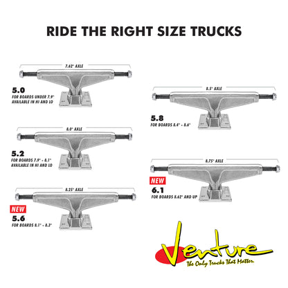 Venture Skateboard Trucks V-Hollow Polish 6.1 Hi 8.75" Axles