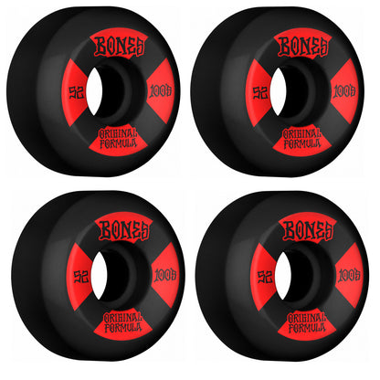 Bones Skateboard Wheels 100's Black 52mm V5 Sidecut Conical