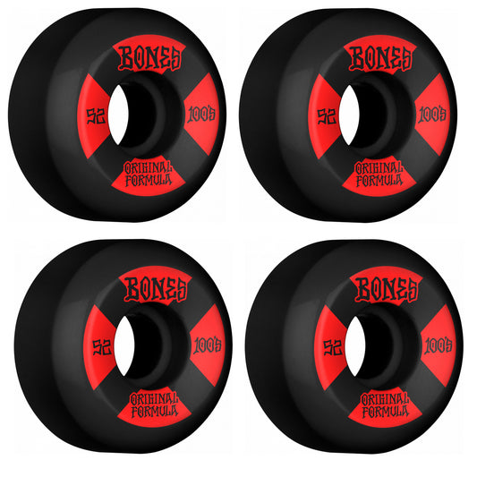 Bones Skateboard Wheels 100's Black 52mm V5 Sidecut Conical